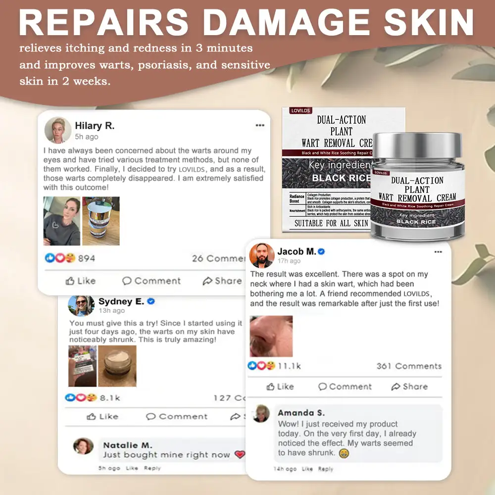 LOVILDS® Black Rice Skin Repair Essence Cream 👨⚕️ MHRA Certified (Removes warts and skin growths, improves keratin buildup and seborrheic dermatitis, follicular keratosis, skin cancer, and age spots)
