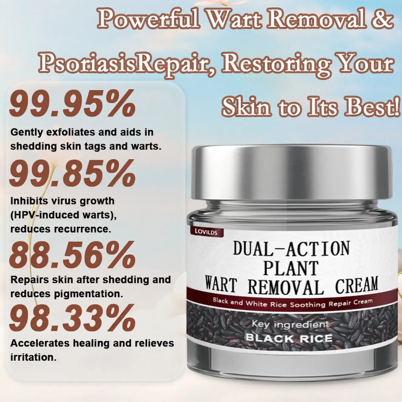 LOVILDS® Black Rice Skin Repair Essence Cream 👨⚕️ MHRA Certified (Removes warts and skin growths, improves keratin buildup and seborrheic dermatitis, follicular keratosis, skin cancer, and age spots)