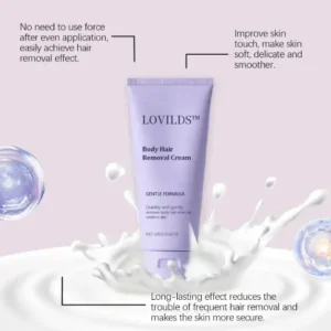 LOVILDS Body Hair Removal Cream - Gentle Formula for Sensitive Skin - Safe Up to 7 Days - Includes Spatula for Touch-Free Application